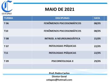 CRONOGRAMA MAIO 21