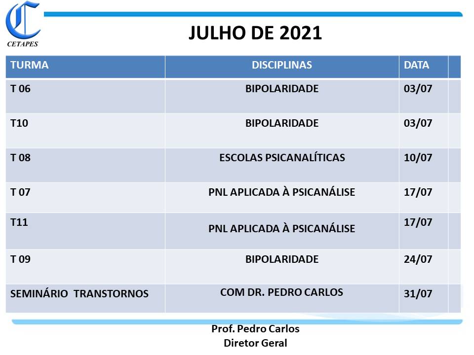 CRONOGRAMA JULHO - 21
