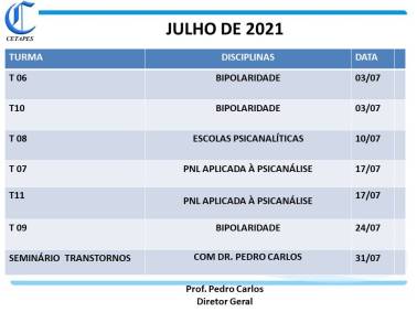 CRONOGRAMA JULHO - 21