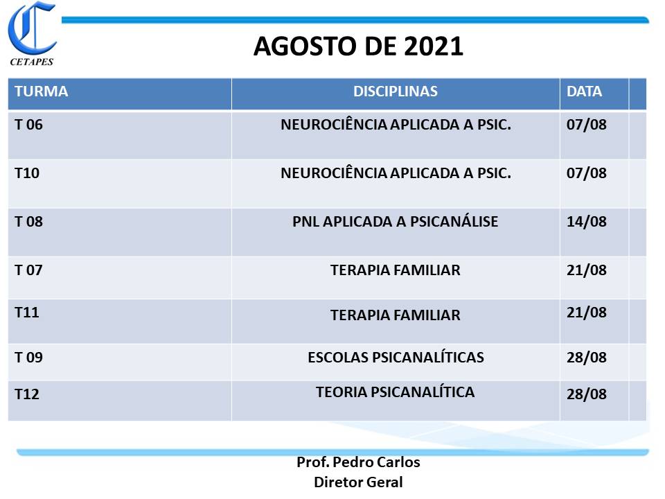 CRONOGRAMA AGOSTO 21