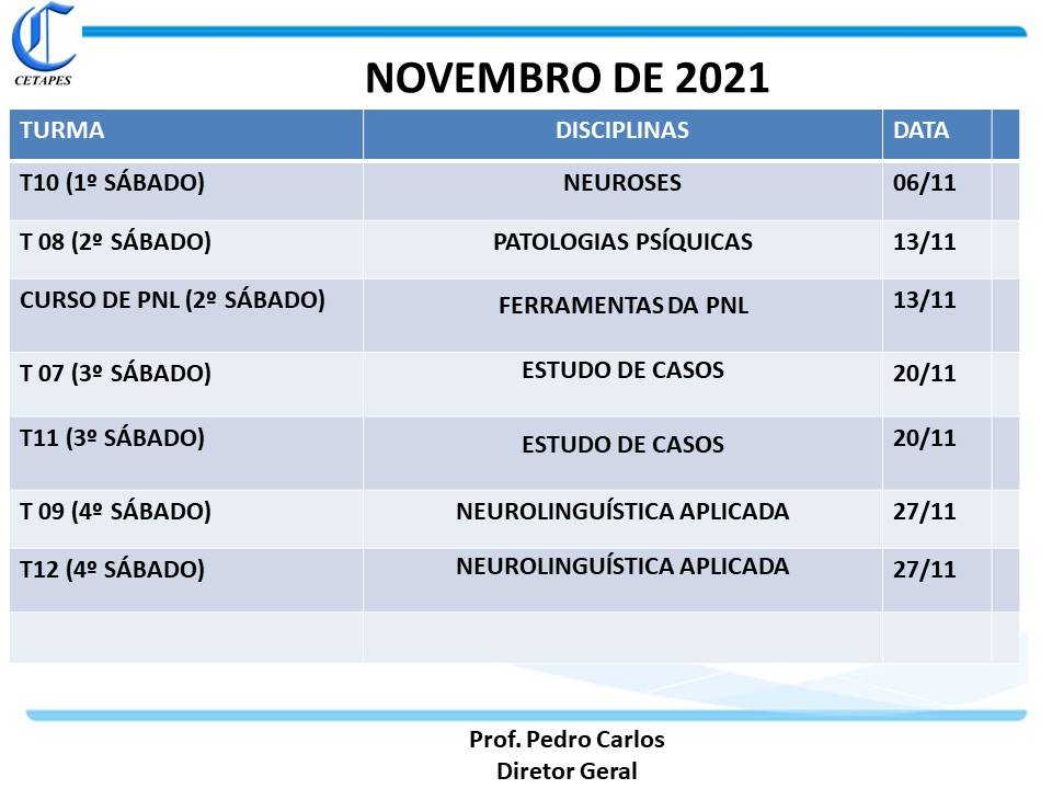 CRONOGRAMA NOVEMBRO 21