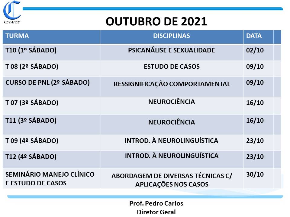 CRONOGRAMA OUTUBRO 21