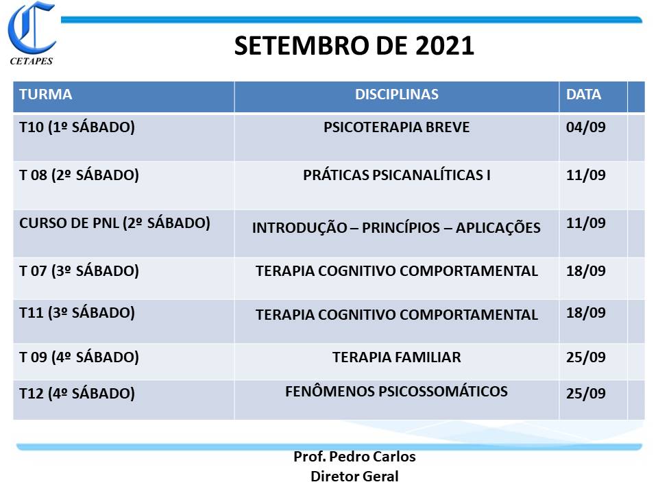 CRONOGRAMA SETEMBRO - 21