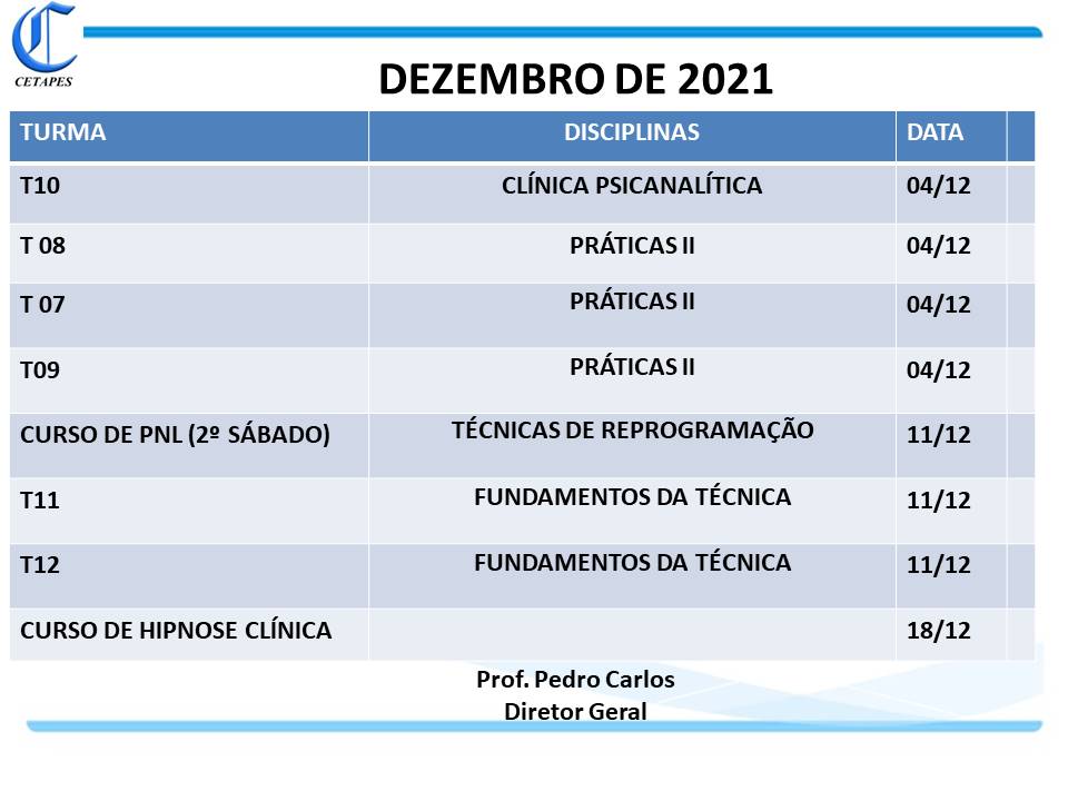 CRONOGRAMA DEZEMBRO 21